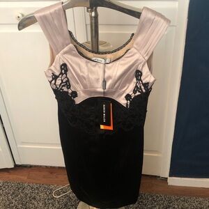 Karen Millen NWT Two-Tone Lace-Trim Bodycon Dress - Black & Taupe